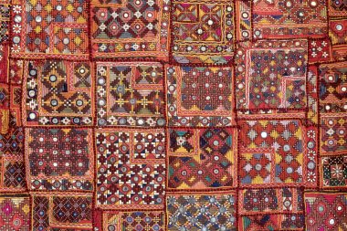 Detay eski patchwork halı, Hindistan. Yakın çekim