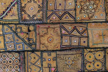 Detay eski patchwork halı, Hindistan. Yakın çekim
