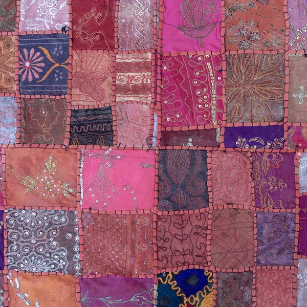 Detalle de alfombra vieja patchwork. Primer plano, India — Foto de Stock