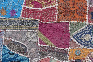 Detay eski patchwork halı, Hindistan. Yakın çekim
