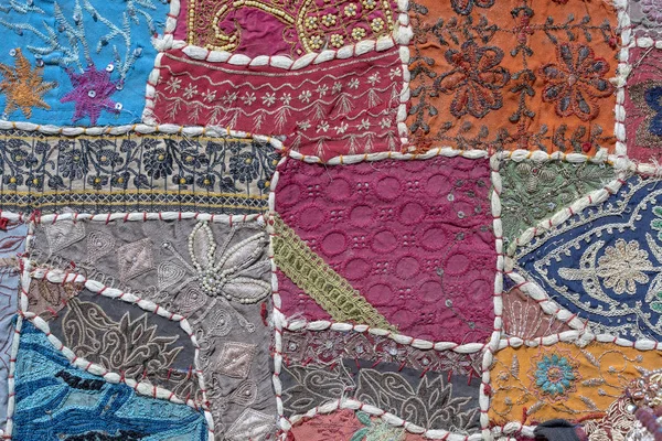 Detail old patchwork carpet, India. Close up — Stock Photo, Image