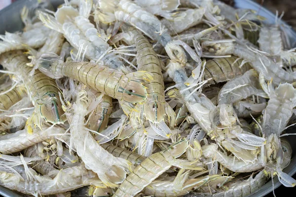 Camarones frescos de mar en el mercado callejero en Tailandia. Concepto de mariscos . —  Fotos de Stock