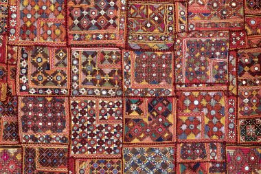 Detay eski patchwork halı, Hindistan. Yakın çekim