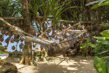 Bahçede deniz yakınında güzel tropikal plajda boş hamak, Tayland