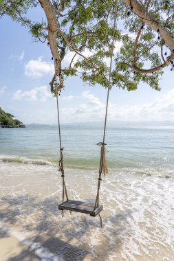 Salıncak Koh Phangan adasında yaz plaj denizi üzerinde tropikal ağaçtan asmak , Tayland. Yaz, seyahat, tatil ve tatil konsepti