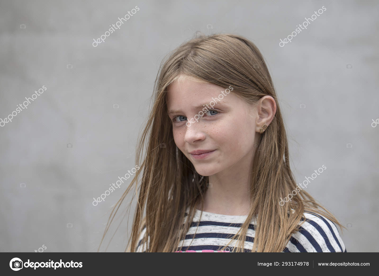 Pretty Young Blonde Girl With Freckles On The Outdoors Closeup