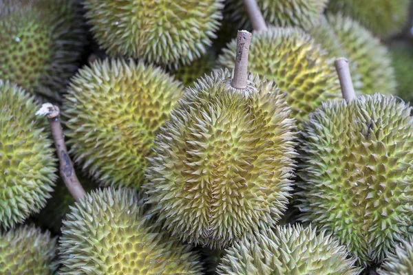 Durian owoców do sprzedaży na rynku lokalnym, Wyspa Bali, Indonezja. Zbliżenie — Zdjęcie stockowe