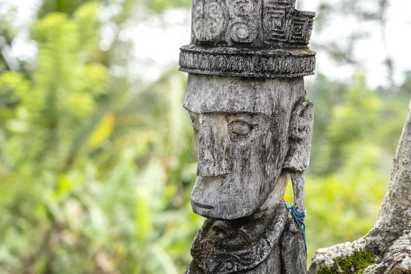 Statue en bois ancienne balinaise dans la rue à Ubud, île de Bali, Indonésie. Ces figures des dieux protègent la maison des mauvais esprits. Gros plan — Photo