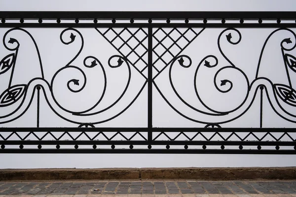 Black Metal Fence Close Beautiful Decorative Cast Iron Wrought Fence — Stock Photo, Image