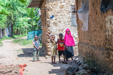 Zanzibar, Tanzanya - 16 Kasım 2019: Zanzibar Adası, Tanzanya, Doğu Afrika 'da bilinmeyen Afrikalı çocuklar