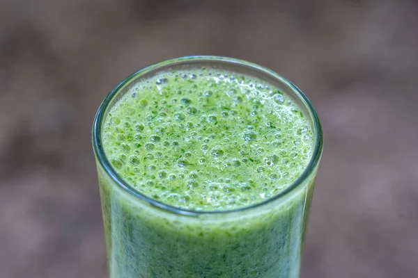 Grön Smoothie Ett Glas Närbild Hälsosam Kost Koncept — Stockfoto