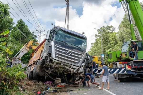 Phu Quoc Vietnam Maj 2020 Stor Lastbil Skadad Olyckan Vägen — Stockfoto