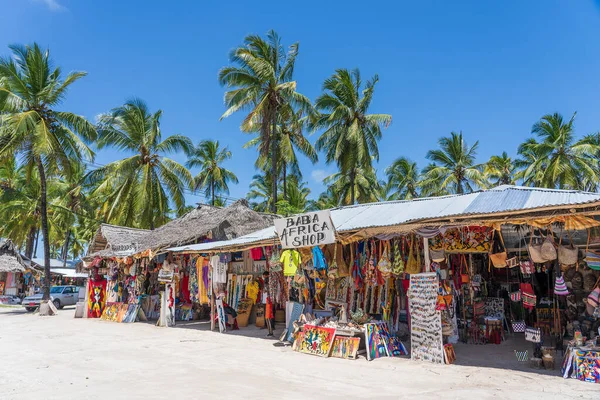 Zanzibar Tanzânia Novembro 2019 Vista Frontal Roupas Lojas Africanas Lembranças — Fotografia de Stock