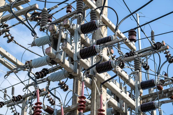 Isolamento Elétrico Alta Tensão Uma Subestação Energia Perto — Fotografia de Stock