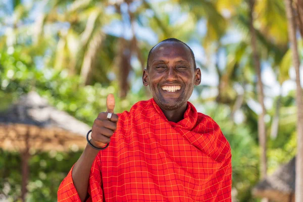 Zanzibar Tanzania Dicembre 2019 Uomo Africano Masai Vestito Con Abiti — Foto Stock