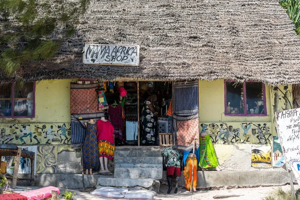 Zanzíbar Tanzania Enero 2020 Vista Frontal Tienda Africana Ropa Recuerdos —  Fotos de Stock