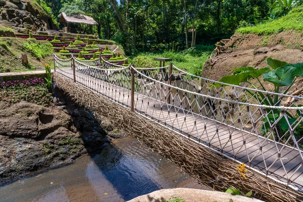 Ponte Suspensa Selva Perto Dos Terraços Arroz Ilha Bali Indonésia — Fotografia de Stock