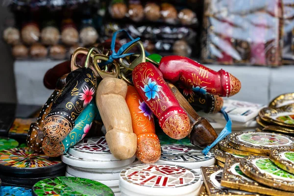 Pênis Madeira Figuras Lembrança Exposição Para Venda Aos Turistas Mercado — Fotografia de Stock