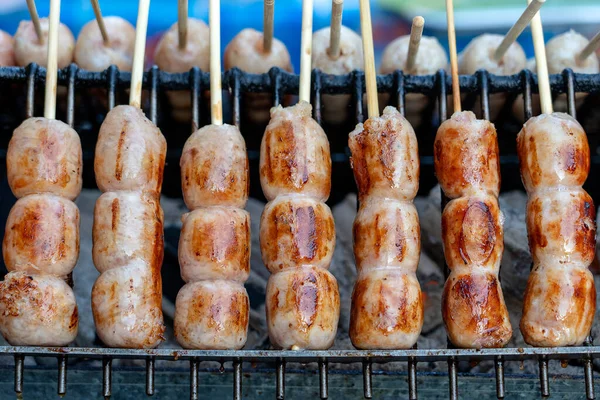 Salsiccia Tailandese Alla Griglia Mercato Street Food Thailandia Vicino Salsiccia — Foto Stock