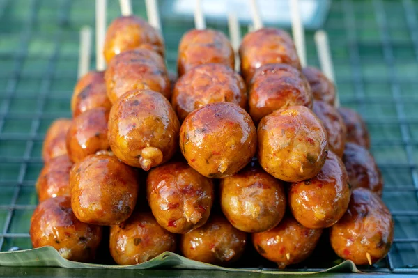 Salsiccia Tailandese Alla Griglia Mercato Street Food Thailandia Vicino Salsiccia — Foto Stock