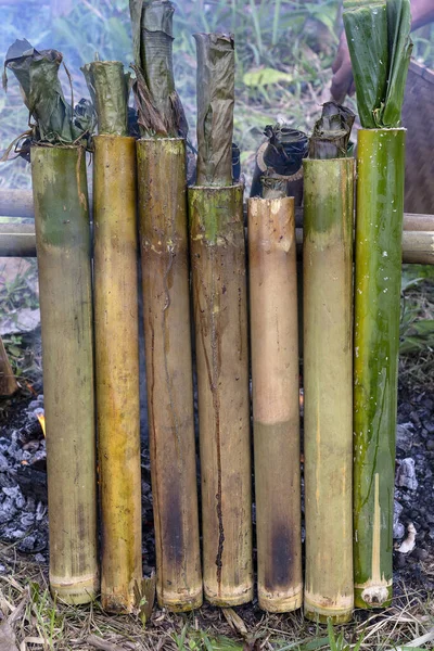 Ardiente Arroz Bambú Cocina Tradicional Comida Asiática Ubud Isla Bali — Foto de Stock