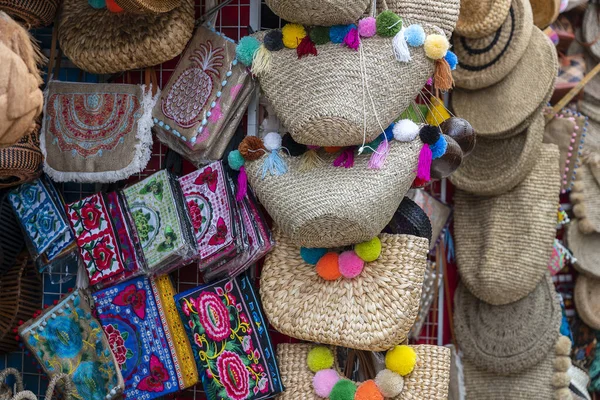 Famosos Sacos Ecológicos Vime Balinês Mercado Local Lembranças Rua Ubud — Fotografia de Stock