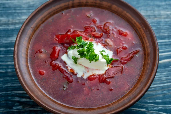 Ukrainian Russian National Red Borsch Beetroot Soup National Dish Ukraine — Stock Photo, Image