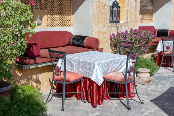 Café Rua Cidade Velha Fora Jaipur Rajasthan Índia Mesa Sofá — Fotografia de Stock