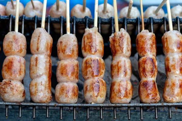 Salsiccia Tailandese Alla Griglia Mercato Street Food Thailandia Vicino Salsiccia — Foto Stock