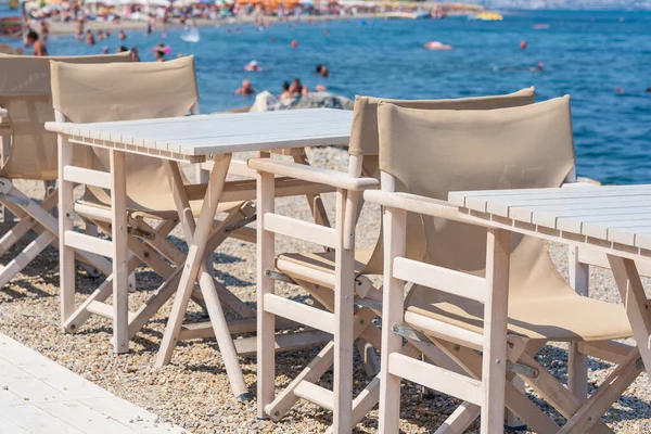 Tavolo Sedie Vuoti Nel Ristorante Sulla Spiaggia Isola Kos Grecia — Foto Stock