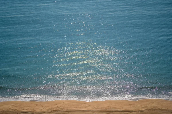 Aerial View Sandy Beach Blue Sea Water Waves Resort Town — Stock Photo, Image