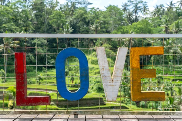 Arkaplanda Pirinç Tarlalarının Yanında Aşk Işareti Var Endonezya Bali Adası — Stok fotoğraf