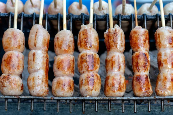 Salsiccia Tailandese Alla Griglia Mercato Street Food Thailandia Vicino Salsiccia — Foto Stock