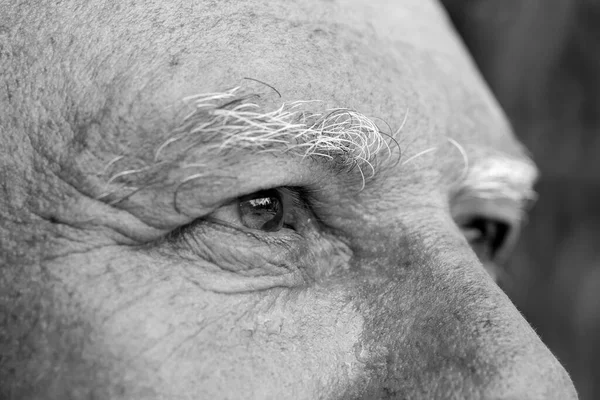 Zamknij Oko Białego Staruszka Portret Staruszka Dworze Biały Mężczyzna Tło — Zdjęcie stockowe