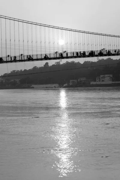 Beautiful View Ganges River Water Embankment Bridge Sunset Rishikesh India — Stock Photo, Image
