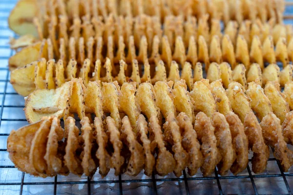 Comida Insalubre Batatas Fritas Cozinha Comida Rua Deleite Fritando Gordura — Fotografia de Stock