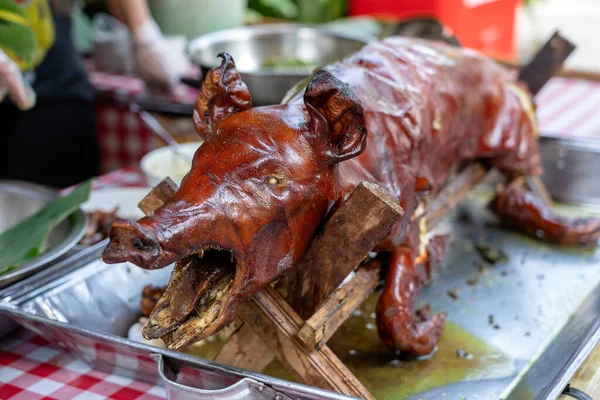 Maiale Arrosto Sul Barbecue Tradizionale Maiale Grigliato Sul Mercato Bali — Foto Stock