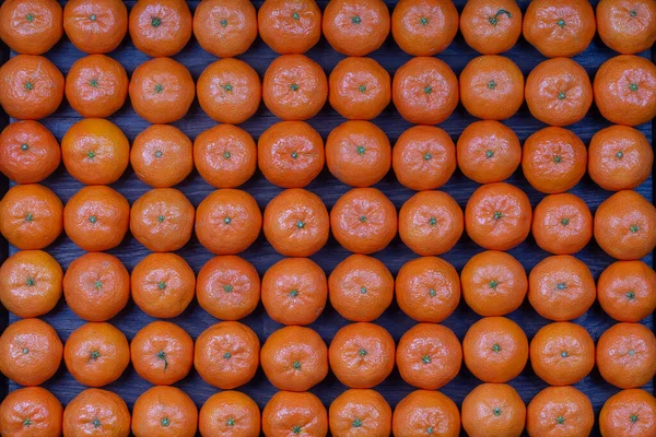 新鲜的橙子 柑橘果 曼花图案背景 顶部视图 — 图库照片