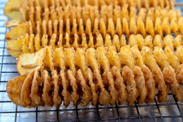 Comida Insalubre Batatas Fritas Cozinha Comida Rua Deleite Fritando Gordura — Fotografia de Stock