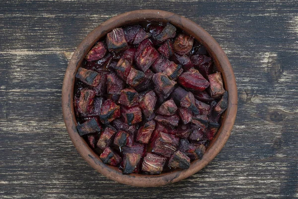 Remolacha Roja Horno Con Miel Mesa Madera Cerca Cuenco Cerámica — Foto de Stock