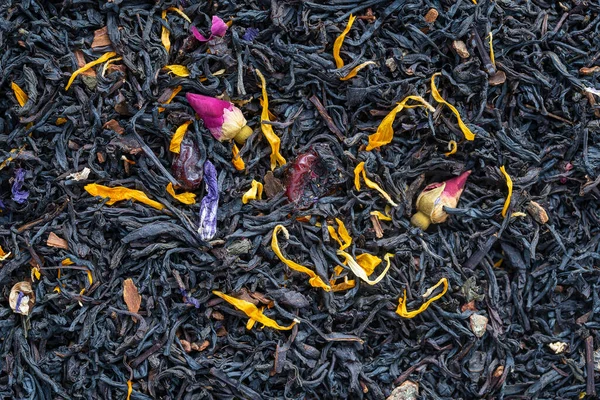 Chá Ervas Secas Com Pétalas Frutas Flores Como Fundo Vista — Fotografia de Stock