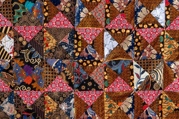 Detail Patchwork Quilt Street Market Bali Island Ubud Indonesia Close — Stock Photo, Image