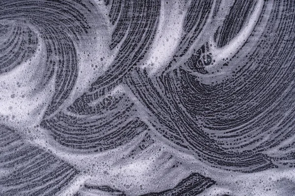 Abstrakte Schaumstofftextur Auf Schwarzem Hintergrund Seifenschaumblasen Abstrakter Dunkler Hintergrund Draufsicht — Stockfoto