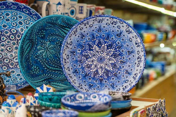 Placă Ceramică Tradițională Grecească Colorată Suveniruri Vânzare Pentru Turiști Într — Fotografie, imagine de stoc