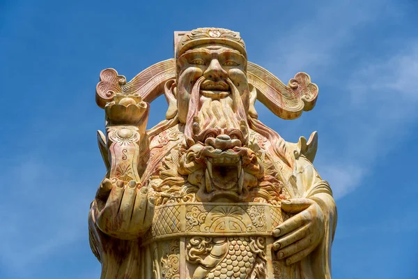 Лицо Древней Статуи Китайского Воина Бога Китайца Буддийском Храме Городе — стоковое фото