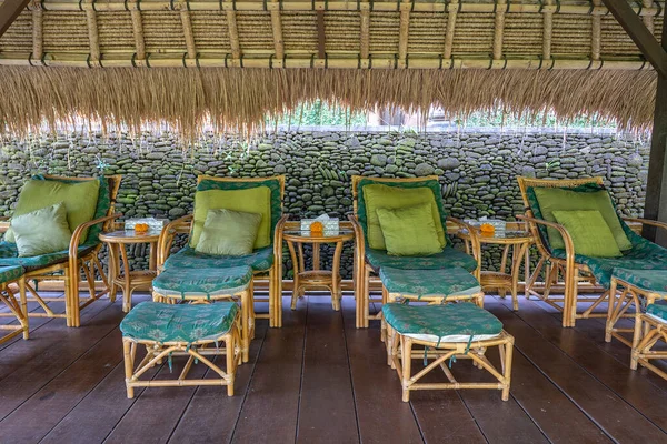 Massage Table Overlooking Tropical Garden Spa Massage Room Foot Massage — Stock Photo, Image