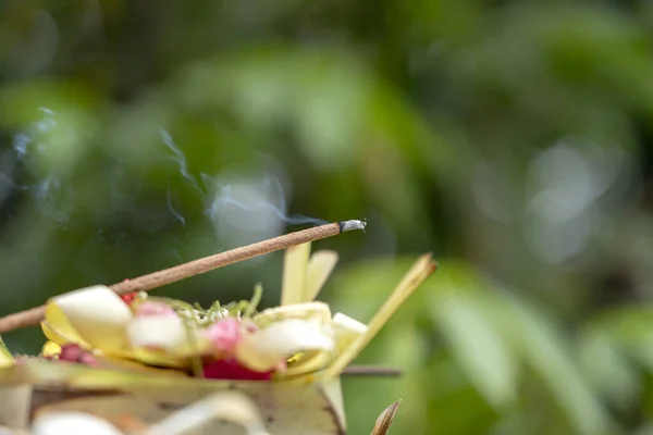 Vara Incienso Ardiendo Con Humo Para Ceremonia Ofrenda Hindú Balinesa — Foto de Stock