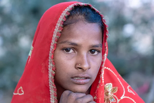 Pushkar India November 2018 Indiska Ung Flicka Öknen Thar Tid — Stockfoto