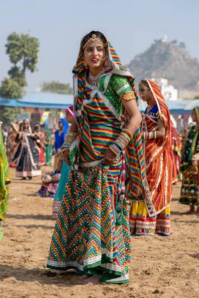 Pushkar India November 2018 Indiska Ung Flicka Öknen Thar Tid — Stockfoto