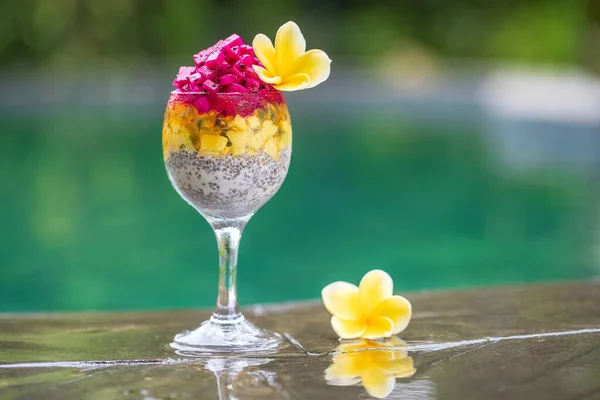 Chia Seeds Pudding Red Dragon Fruit Passion Fruit Mango Avocado — Stock Photo, Image